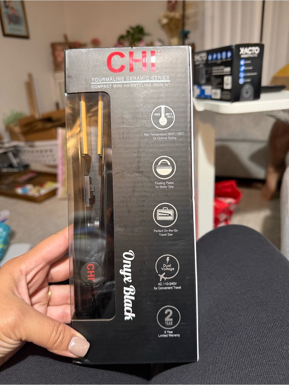 NIB CHI Compact Mini Flat Iron 0.5 in Ceramic & Tourmaline Dual Voltage Black